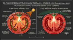 Infografic cu prevenirea crăpării roșiilor la caniculă prin udare și umbrire