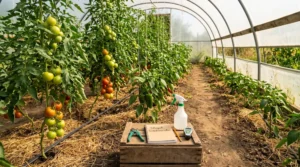Despre Blogul Gradinarului solar de legume cu tomate si unelte pe o ladita de lemn