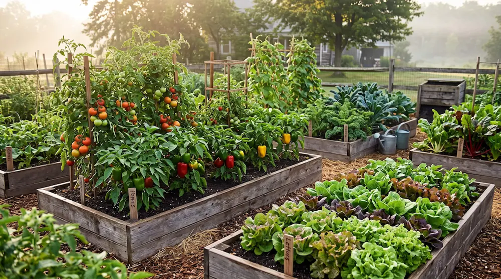 Gradina de legume sanatoasa si recolta de tomate cultivate fara chimicale
