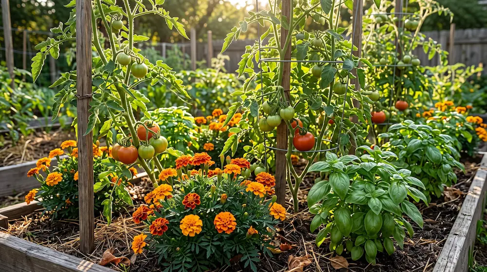Plante companion craite si busuioc plantate langa tomate pentru protectie biologica